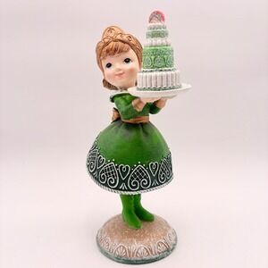 Lucky Lane Vintage Girl Holding Tiered Cake Figurine St Patrick's Irish Celtic